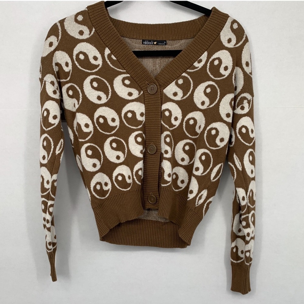 Nikkak Yin Yang Button Front Cardigan Sweater Small